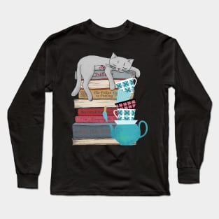 Bookend kittens, cats, tea and books sweatshirt Long Sleeve T-Shirt